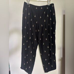 Talbots Pure Silk Black Pants with Tassel Pattern